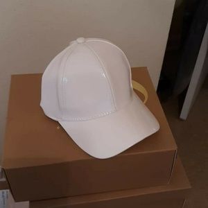 Glossy white "leather" baseball cap